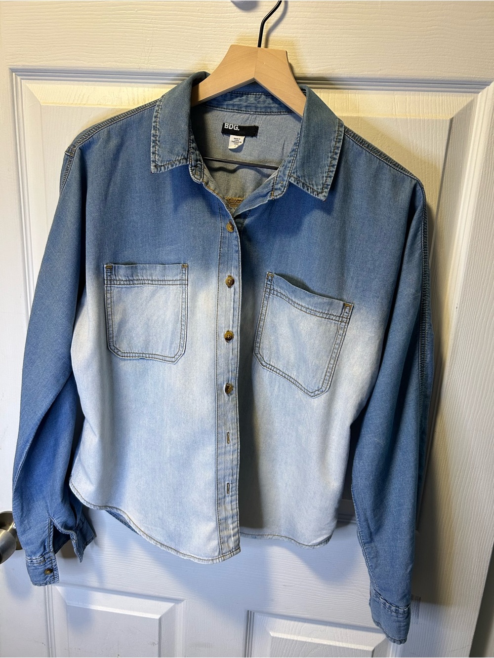 BDG Two-Tone Light and Medium Blue Denim Button-Down Shirt